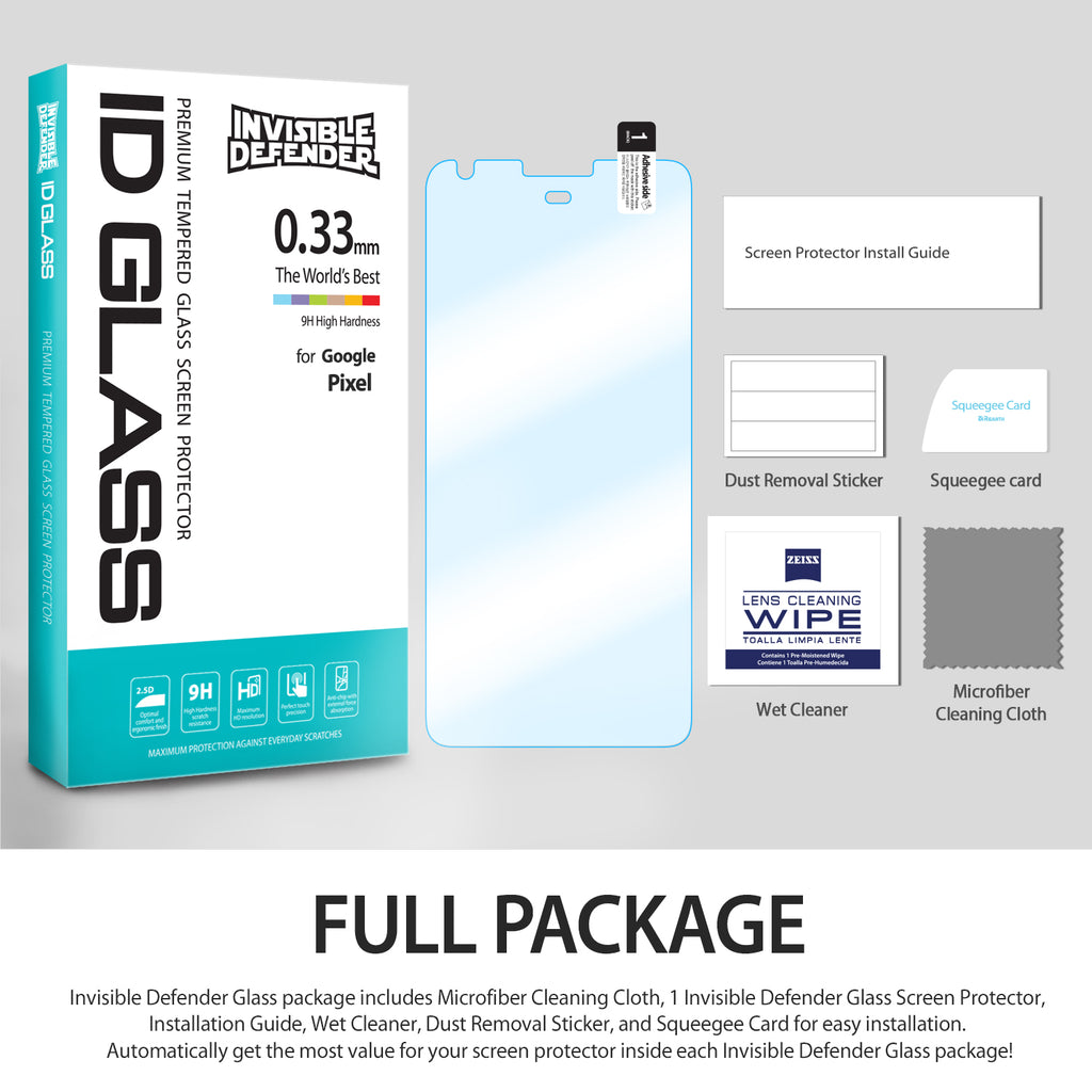 Google Pixel Screen Protector | Invisible Defender Glass - Full Package