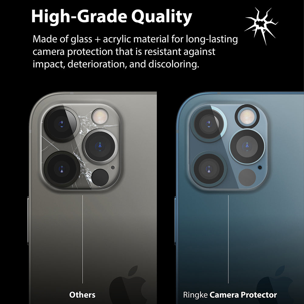 made of glass + acrylic material for long lasting camera protection that is resistant against impact, deterioration, and discoloring