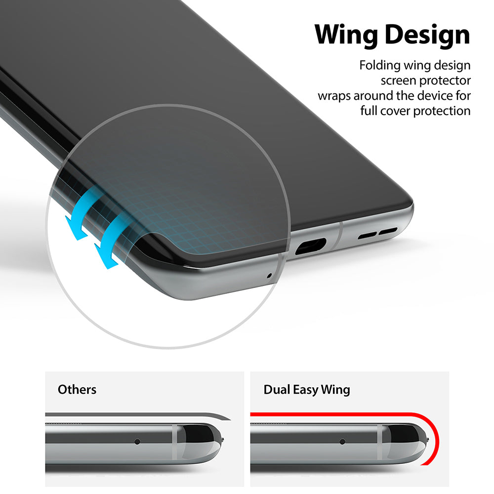 folding wing design screen protector wraps around the device for full cover protection