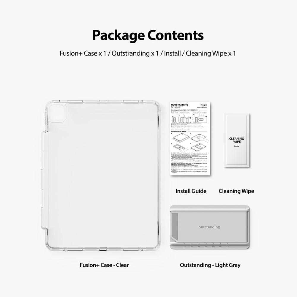 package contents - case, outstanding, install guide, cleaning wipe