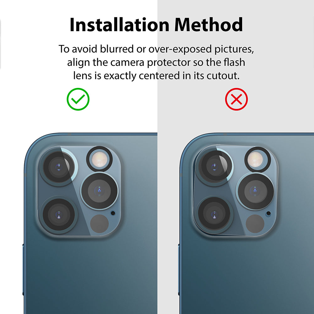 to avoid blurred or over-exposed pictures, align the camera protector so that flash lens is exactly centered in its cutouts