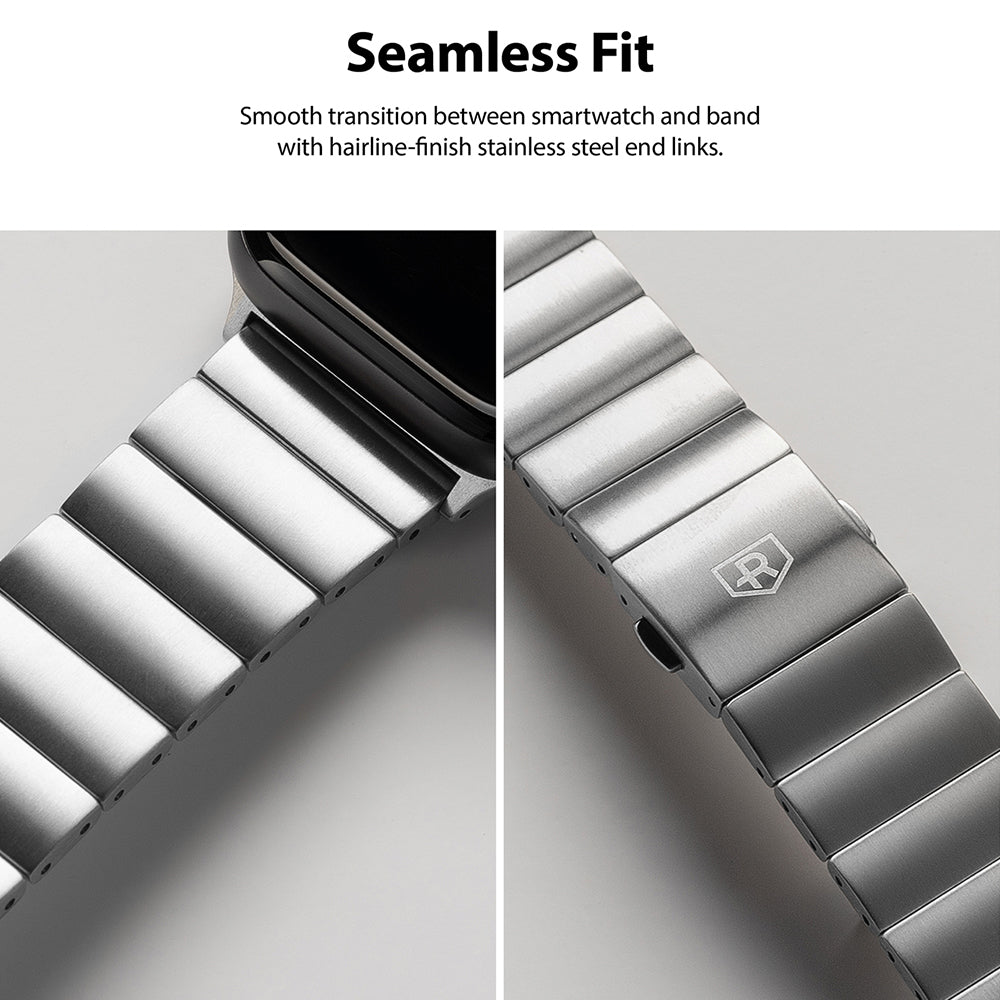 smooth transition between smartwatch and band with hairline-finish stainless steel end links