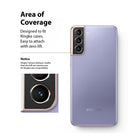 the product is smaller than the full rear camera area for compatibility with the case