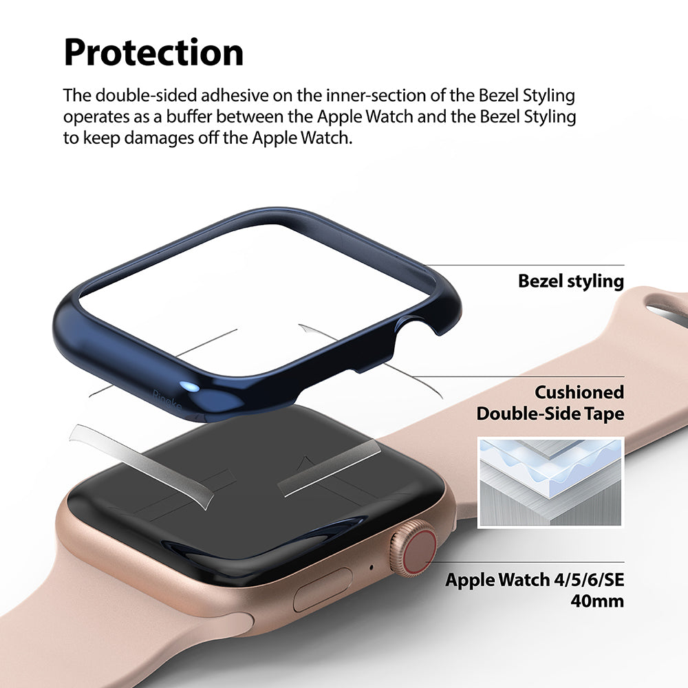 double-sided adhesive operates as a buffer between the watch and bezel styling