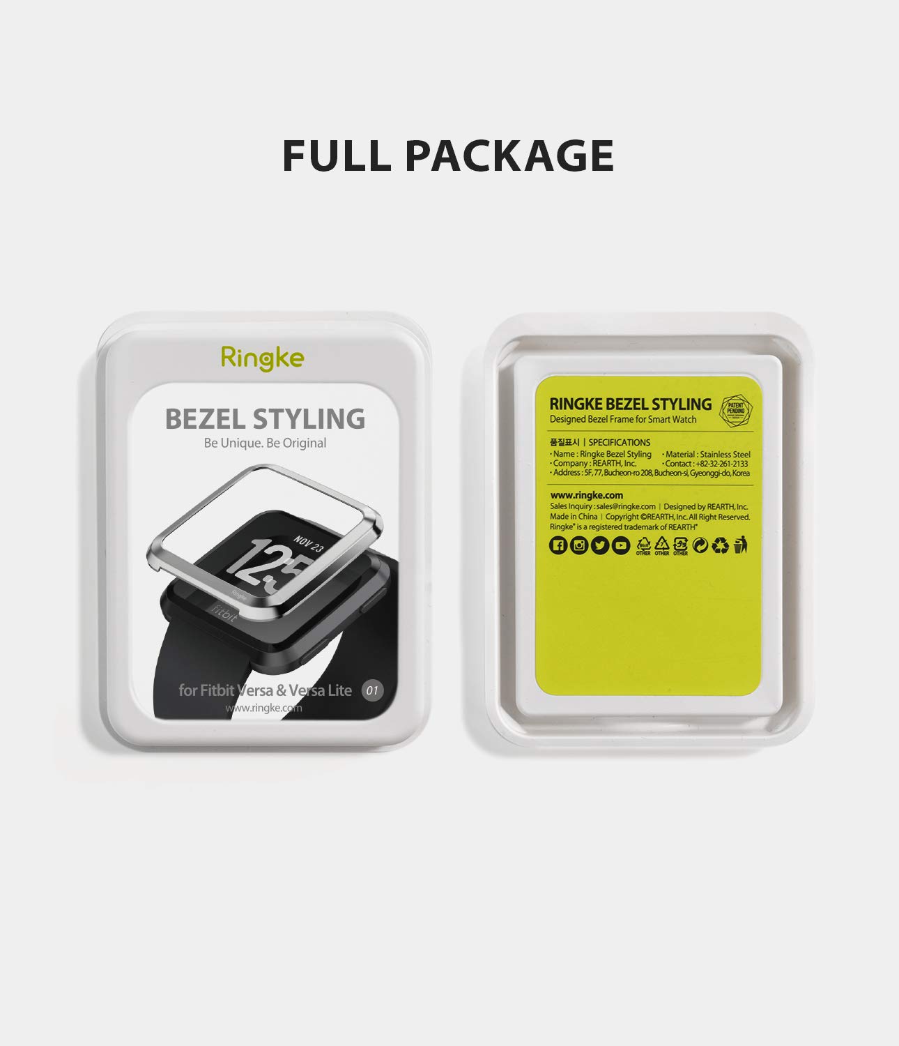 Ringke Bezel Styling Designed for Fitbit Versa Case Cover -Silver, FW-V-01, minimal package
