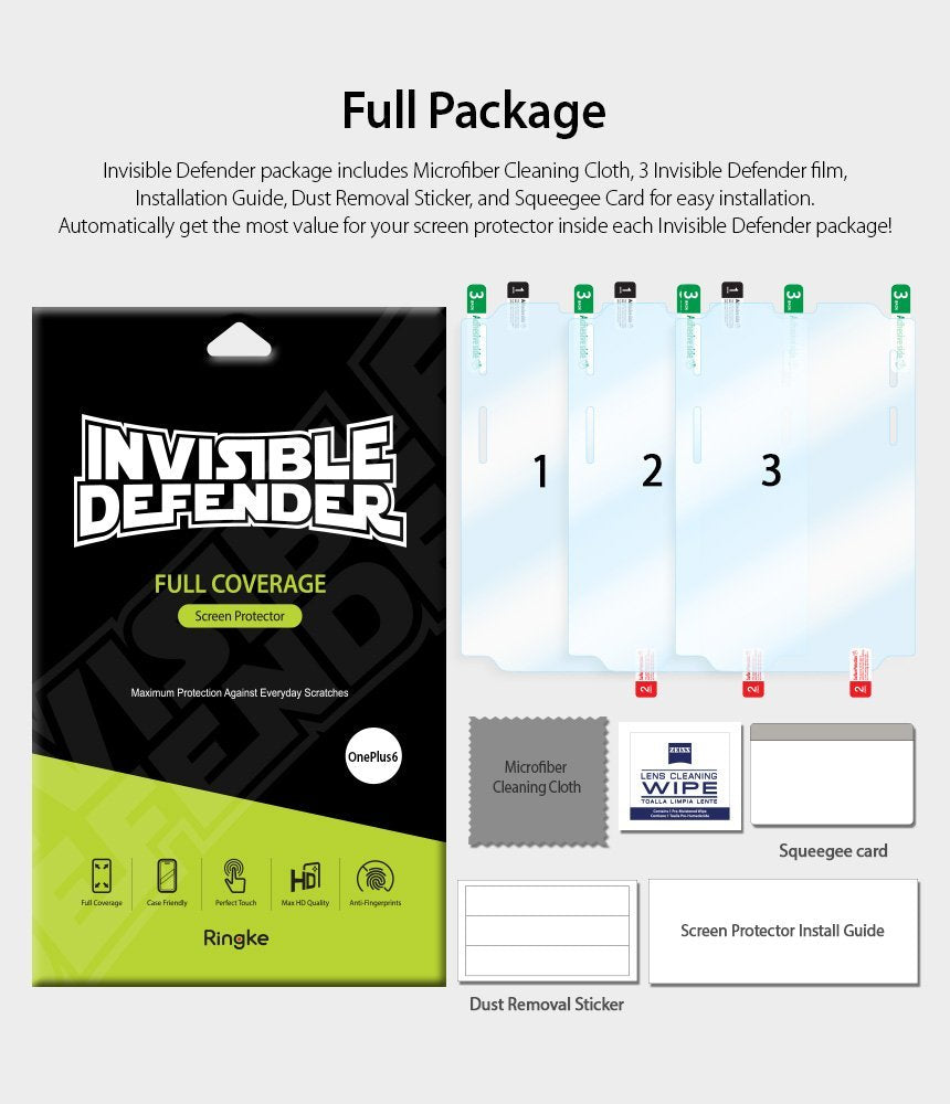oneplus 6 invisible defender full coverage 3 pack