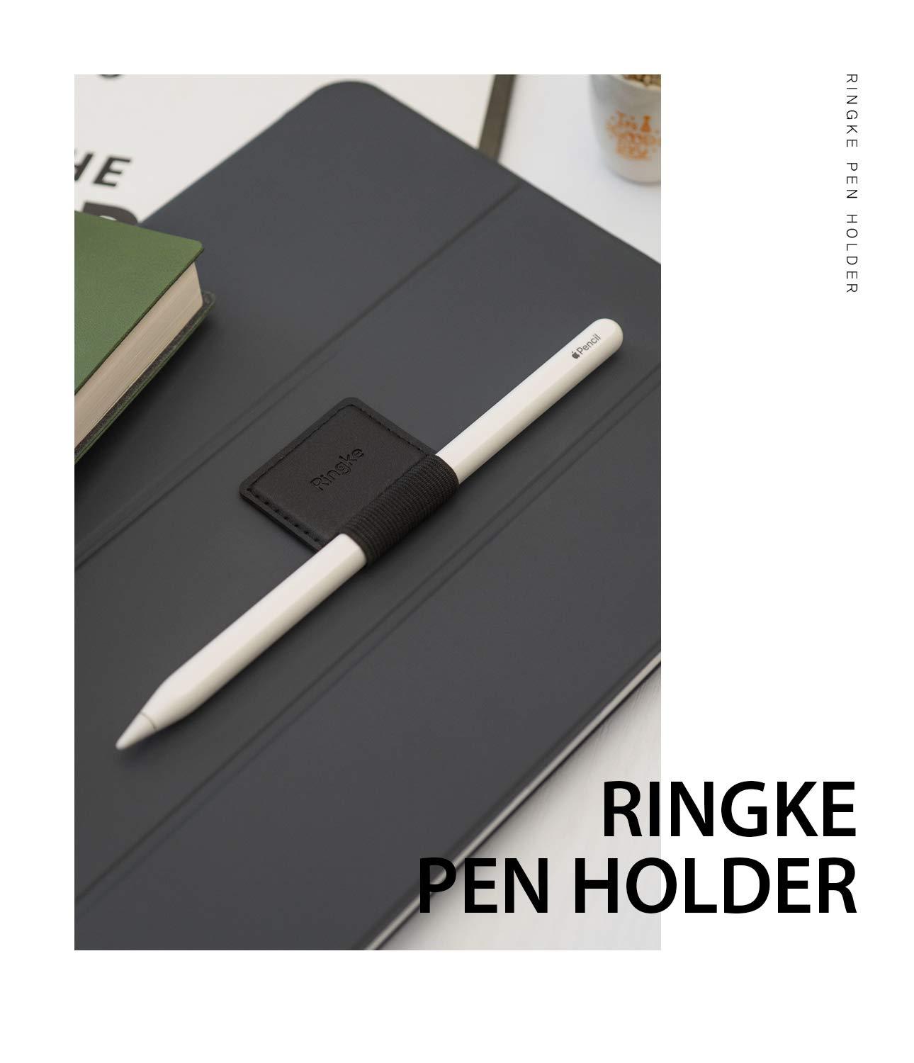 Ringke Pen Holder [3 Pack] for Apple Pencil, Journal, Notebooks, and More - 3M Self Adhesive PU Leather Durable Pen Loop with Elastic - Black