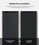 Galaxy Note 9 [INVISIBLE DEFENDER] Full Coverage Screen Protector - Comparison showing bubbles disappearing after 3 days.