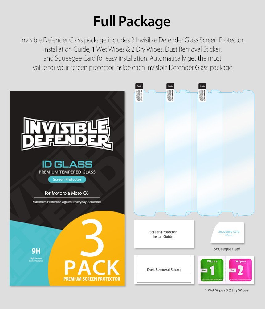 moto g6 invisible defender tempered glass screen protector