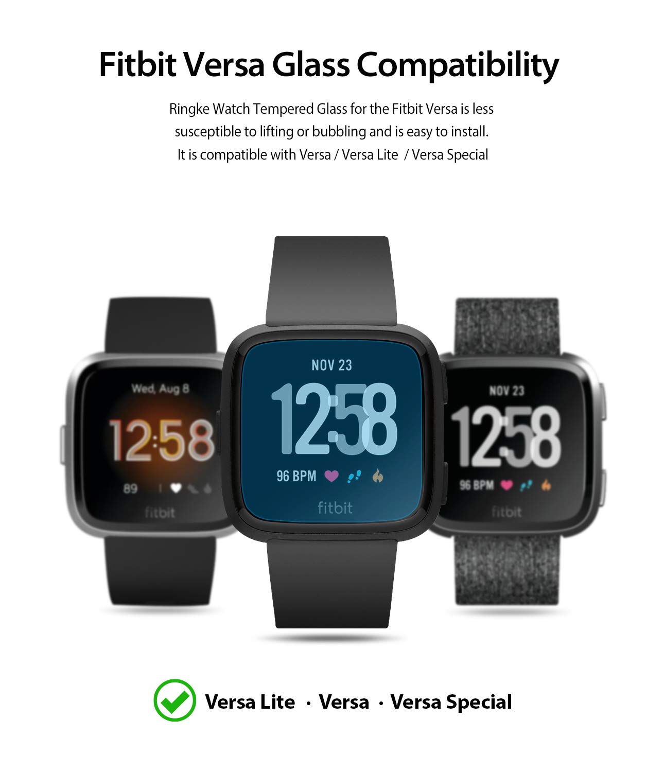 Fitbit Versa Screen Protector Invisible Defender Glass, compatibility
