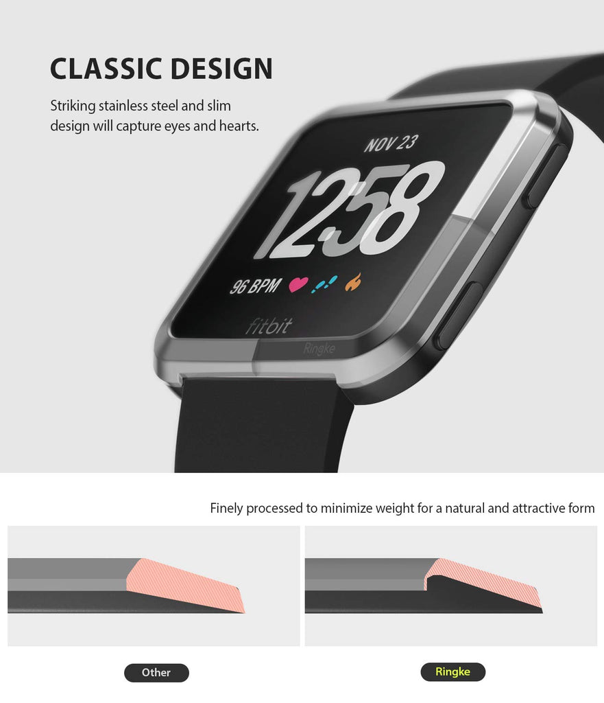 Ringke Bezel Styling Designed for Fitbit Versa Case Cover -Silver, FW-V-01, exact fit