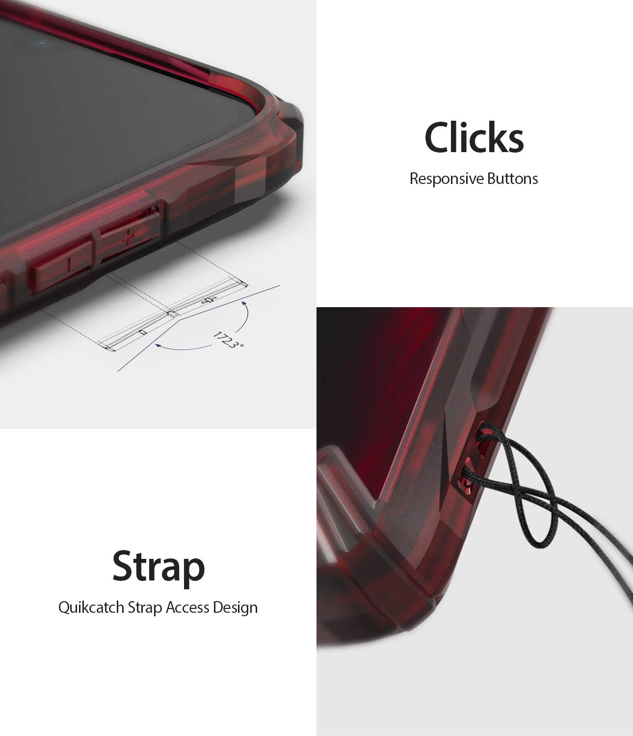 responsive button clicks / quikcatch strap access design