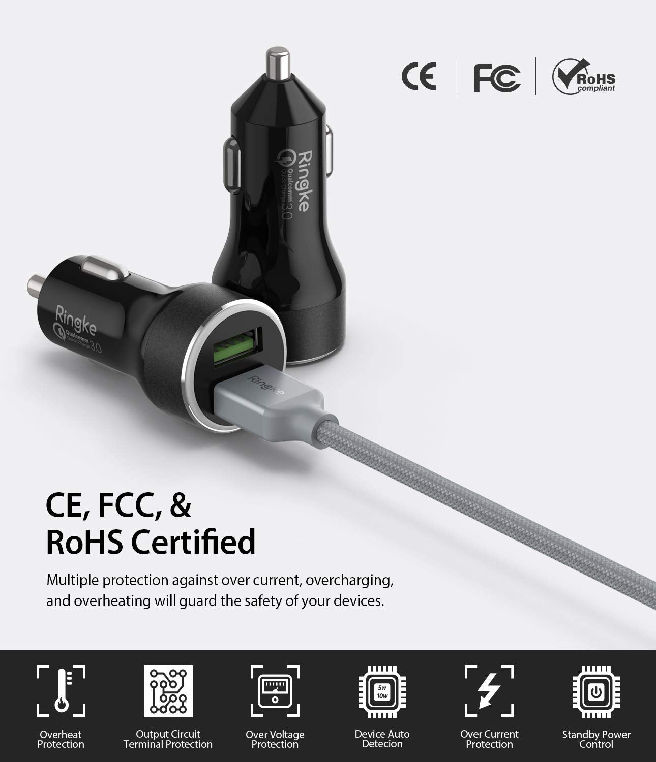 ringke realx2 quick charge 3.0 CE, FCC, RoHS certified 