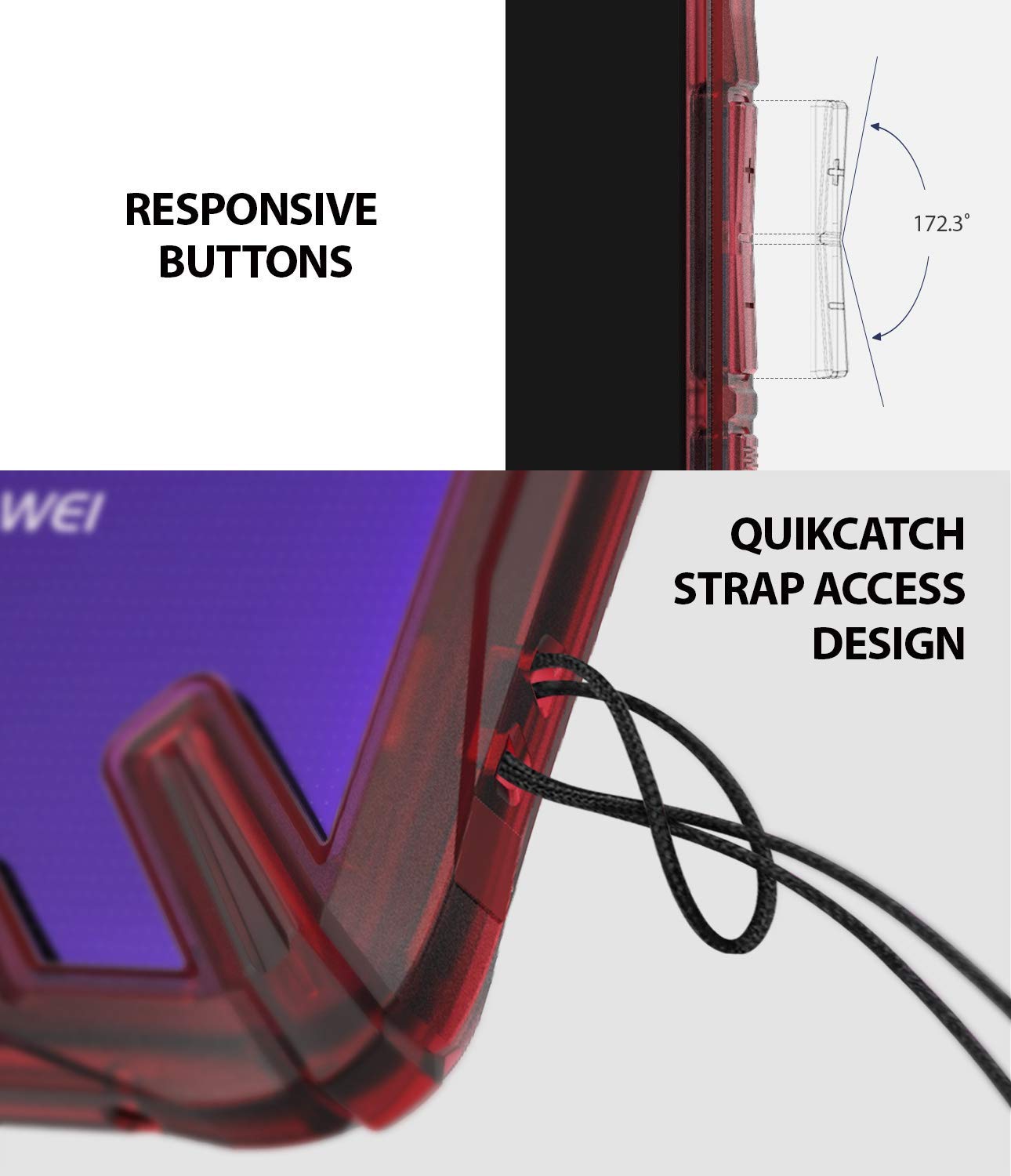 responsive buttons / quikcatch strap access design