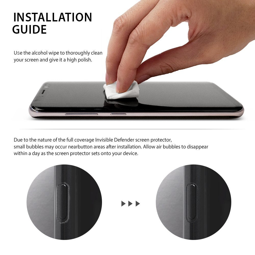 Galaxy Note 8 [INVISIBLE DEFENDER] Full Coverage Screen Protector - Hand cleaning a phone screen with an alcohol wipe.