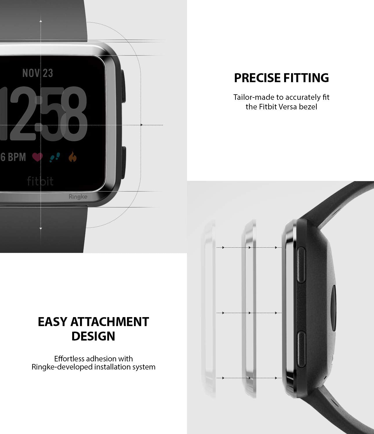 Ringke Bezel Styling Designed for Fitbit Versa Case Cover -Silver, FW-V-01, classic design