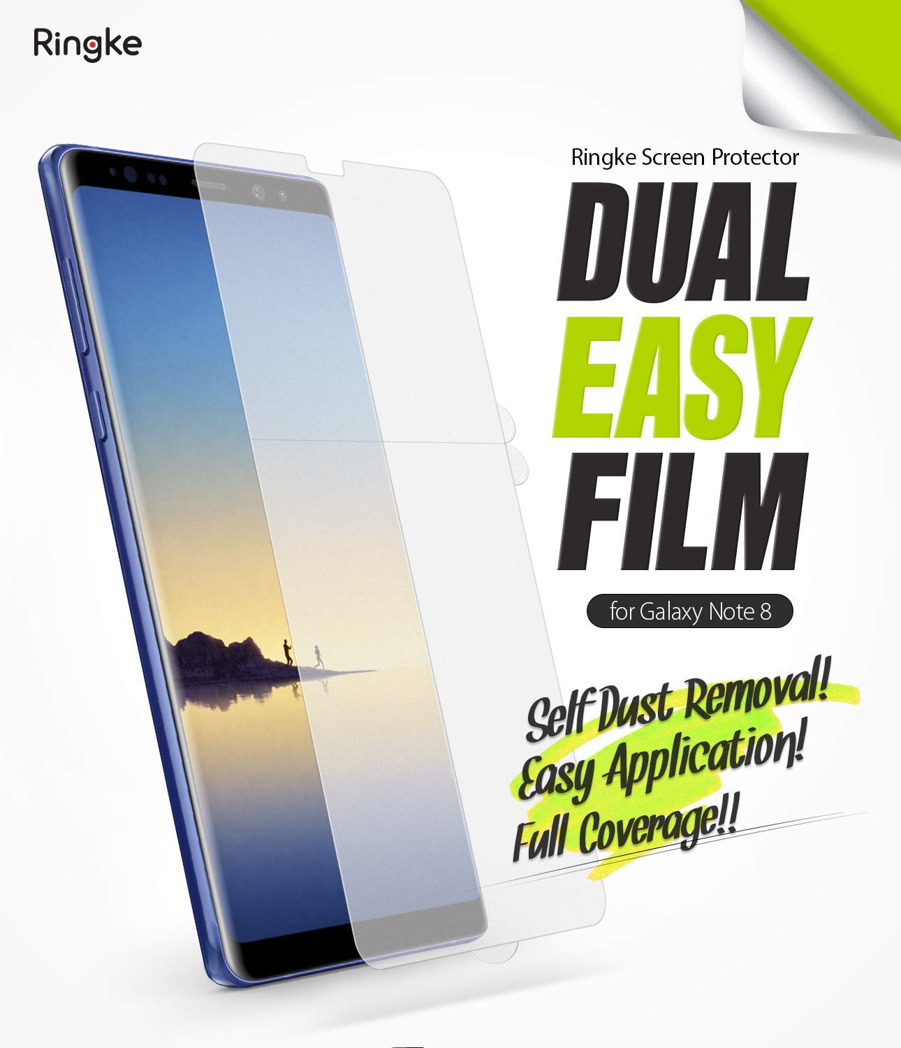 galaxy note 8 dual easy full cover screen protector 2 pack
