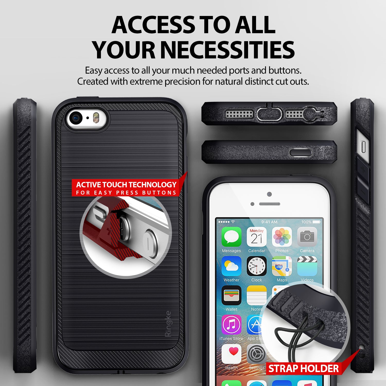 ringke onyx rugged flexible tpu case cover for iphone se 5s 5 main mist gray