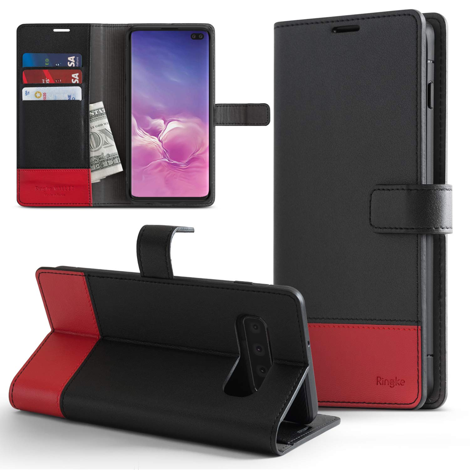 galaxy s10 wallet black & red