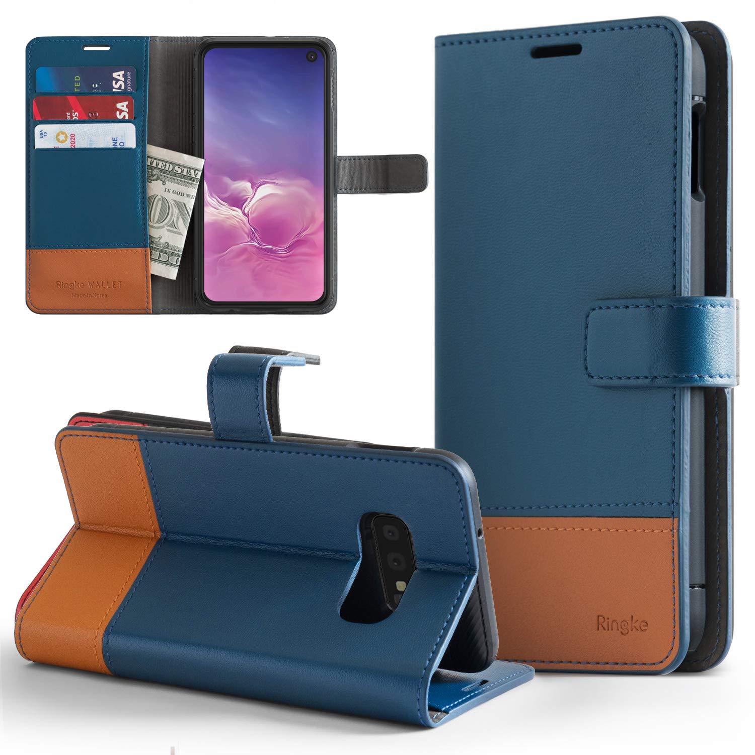 ringke wallet designed for samsung galaxy s10e navy and brown