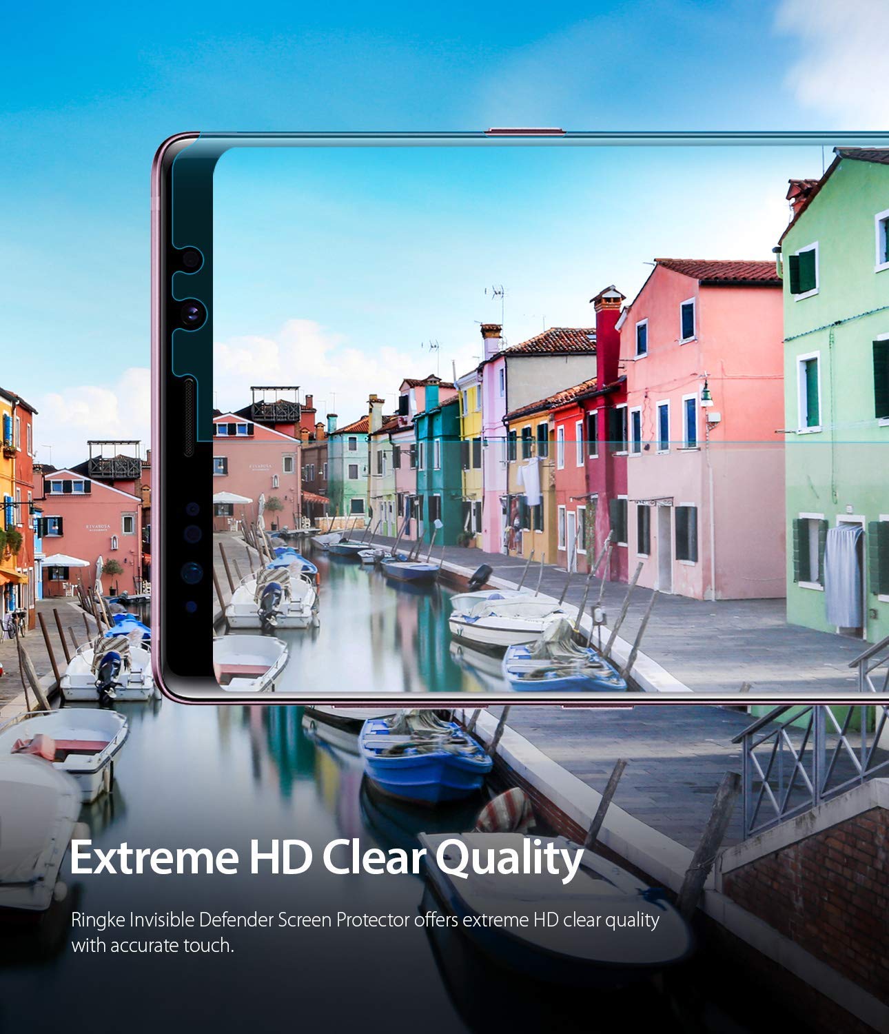 Galaxy Note 9 [INVISIBLE DEFENDER] Full Coverage Screen Protector - A clear screen protector on a phone displaying a canal.