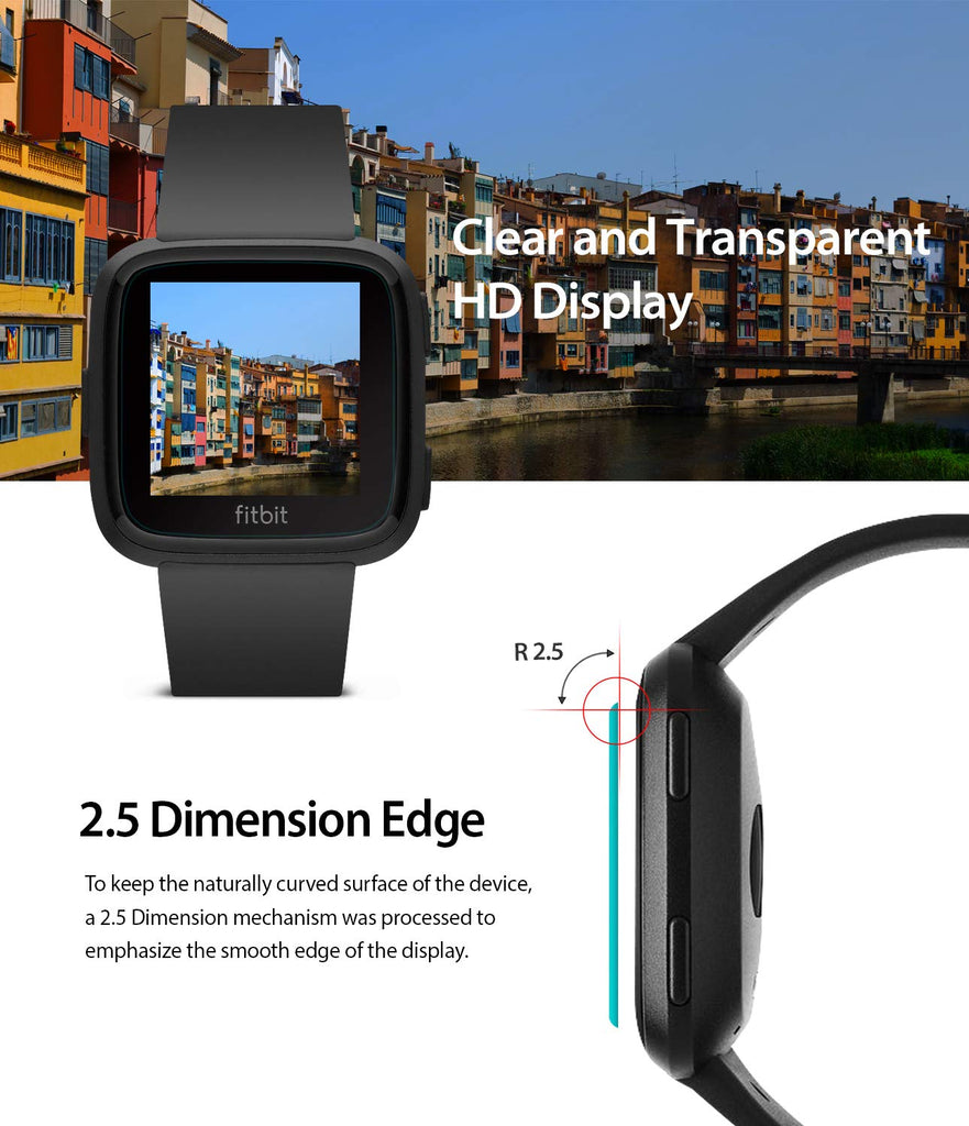 Fitbit Versa Screen Protector Invisible Defender Glass, clear and transparent HD display