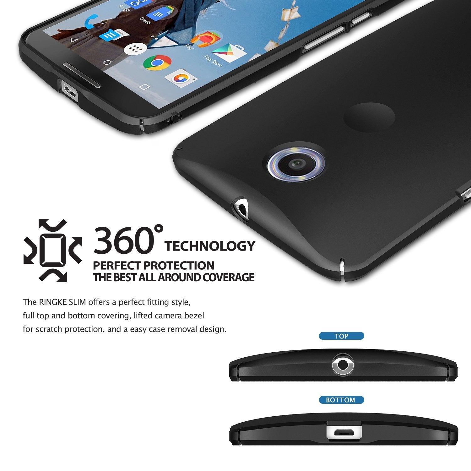 ringke slim lightweight thin hard back case cover for google nexus 6 main 360 protection