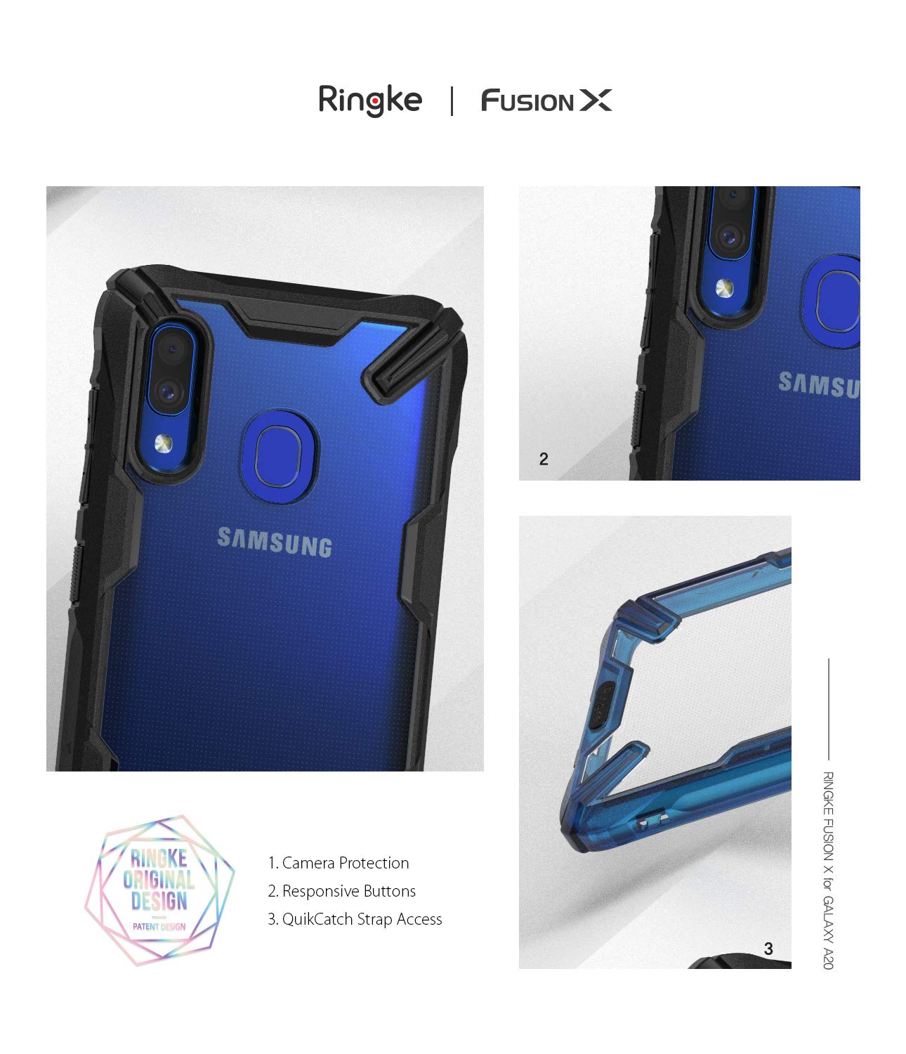 camera protection, responsive buttons, quikcatch strap access