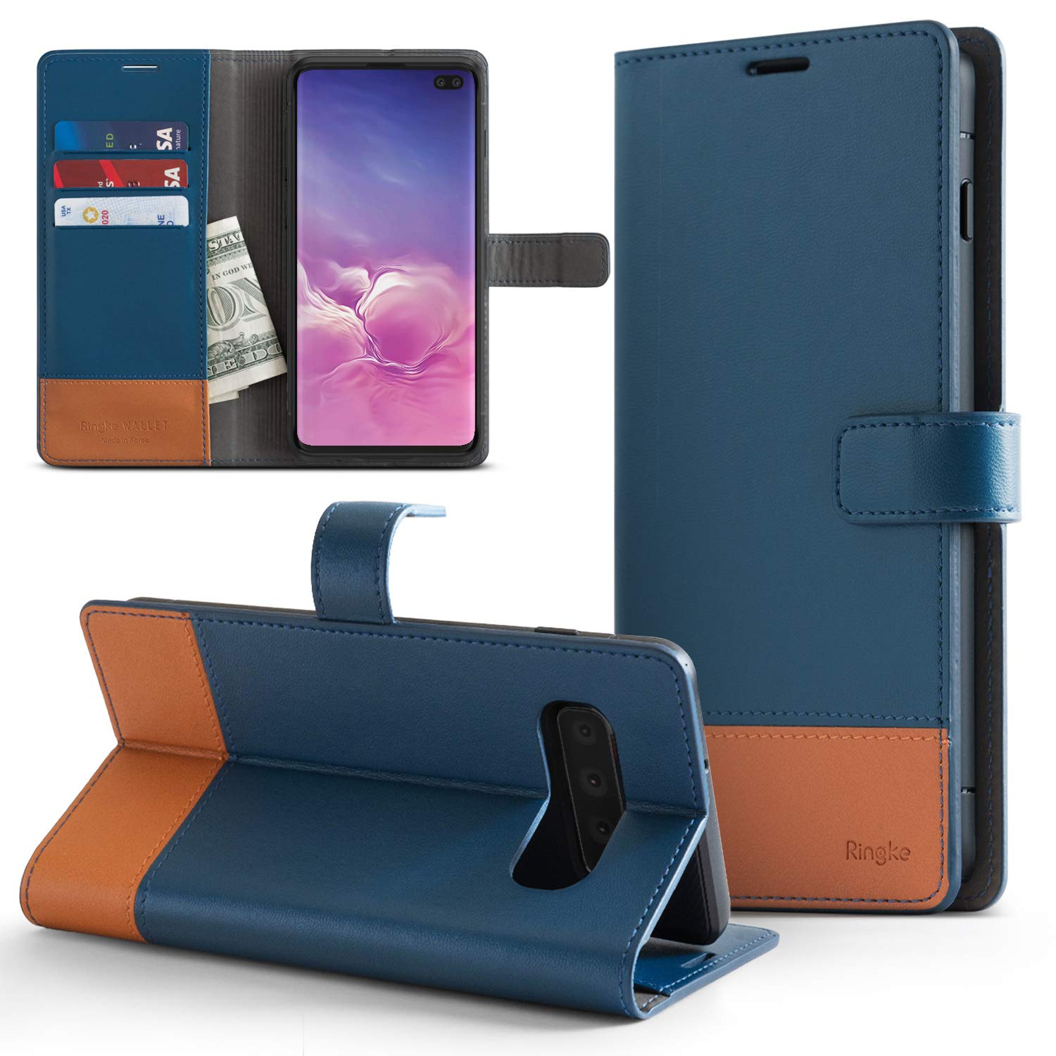 ringke galaxy s10 wallet case navy & brown color