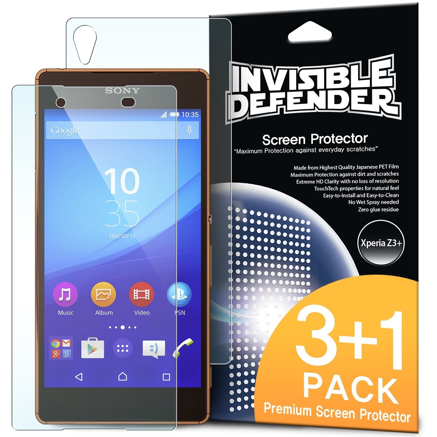 xperia z3+, ringke invisible defender 3+1 pack screen protector
