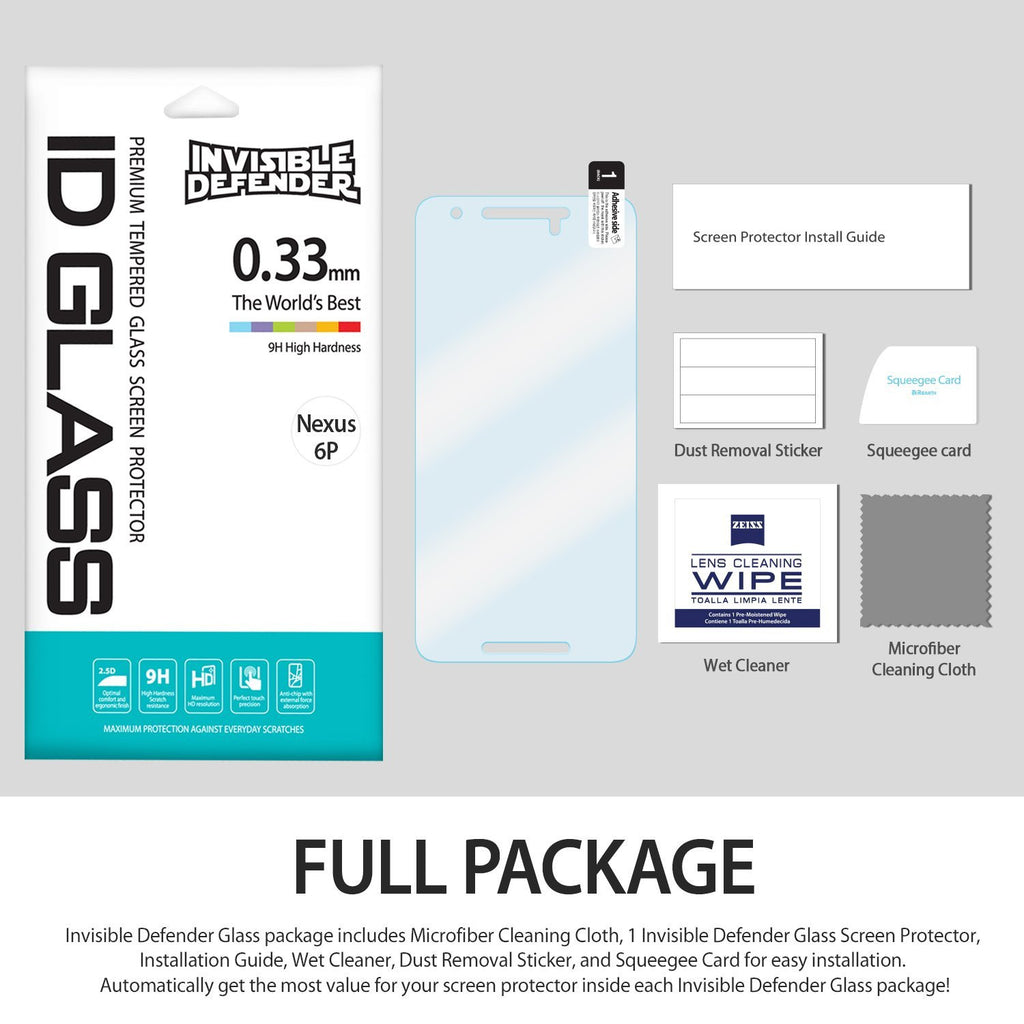 ringke tempered glass invisible defender screen protector for google nexus 6p main full package