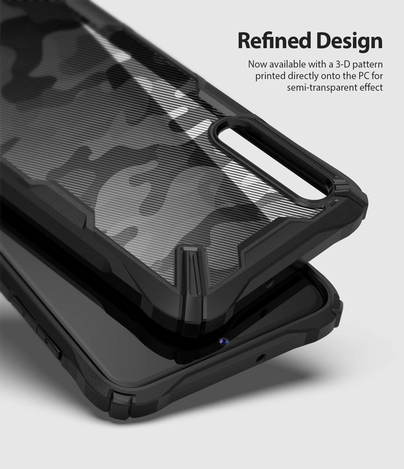 3d pattern printed onto the pc back panel for semi transparent effect