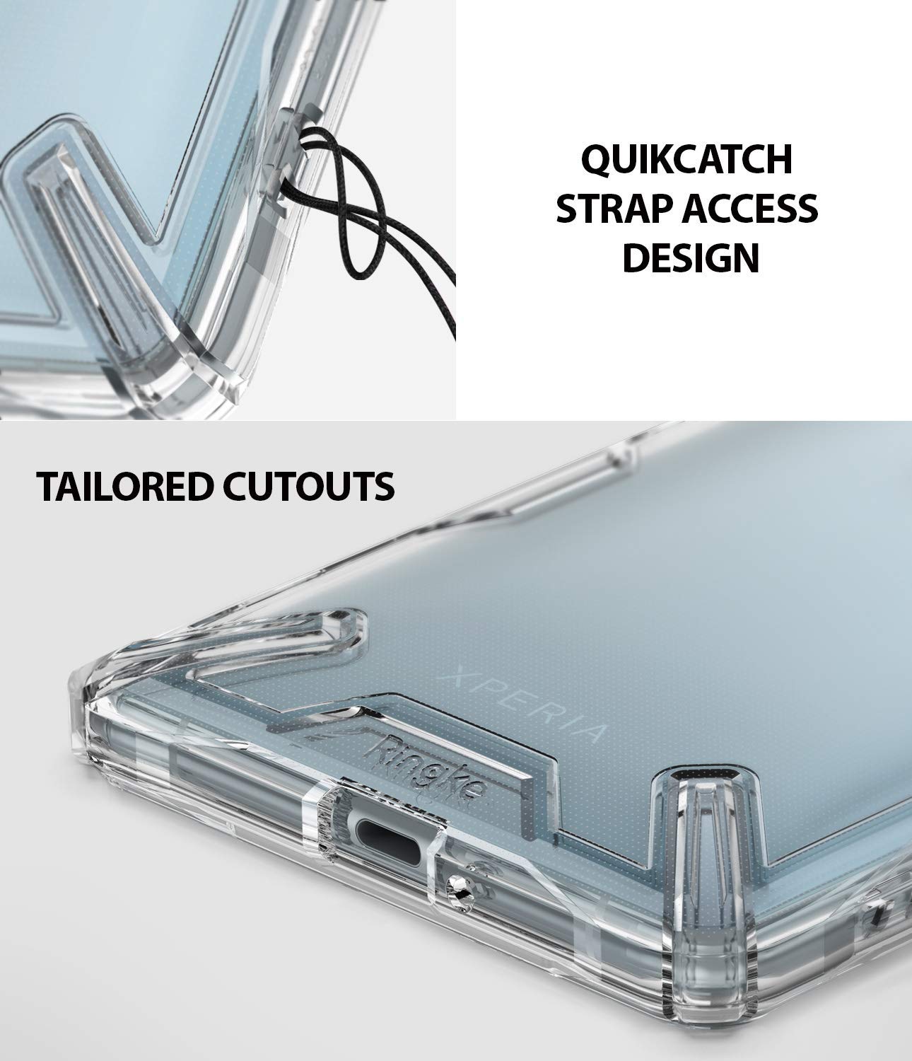 quikcatch strap access hole design with tailored cutouts