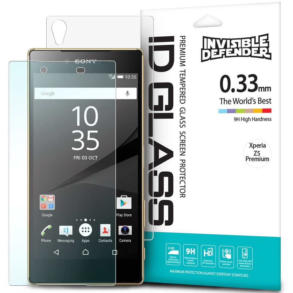 xperia z5 premium, ringke invisible defender 0.33mm tempered glass screen protector