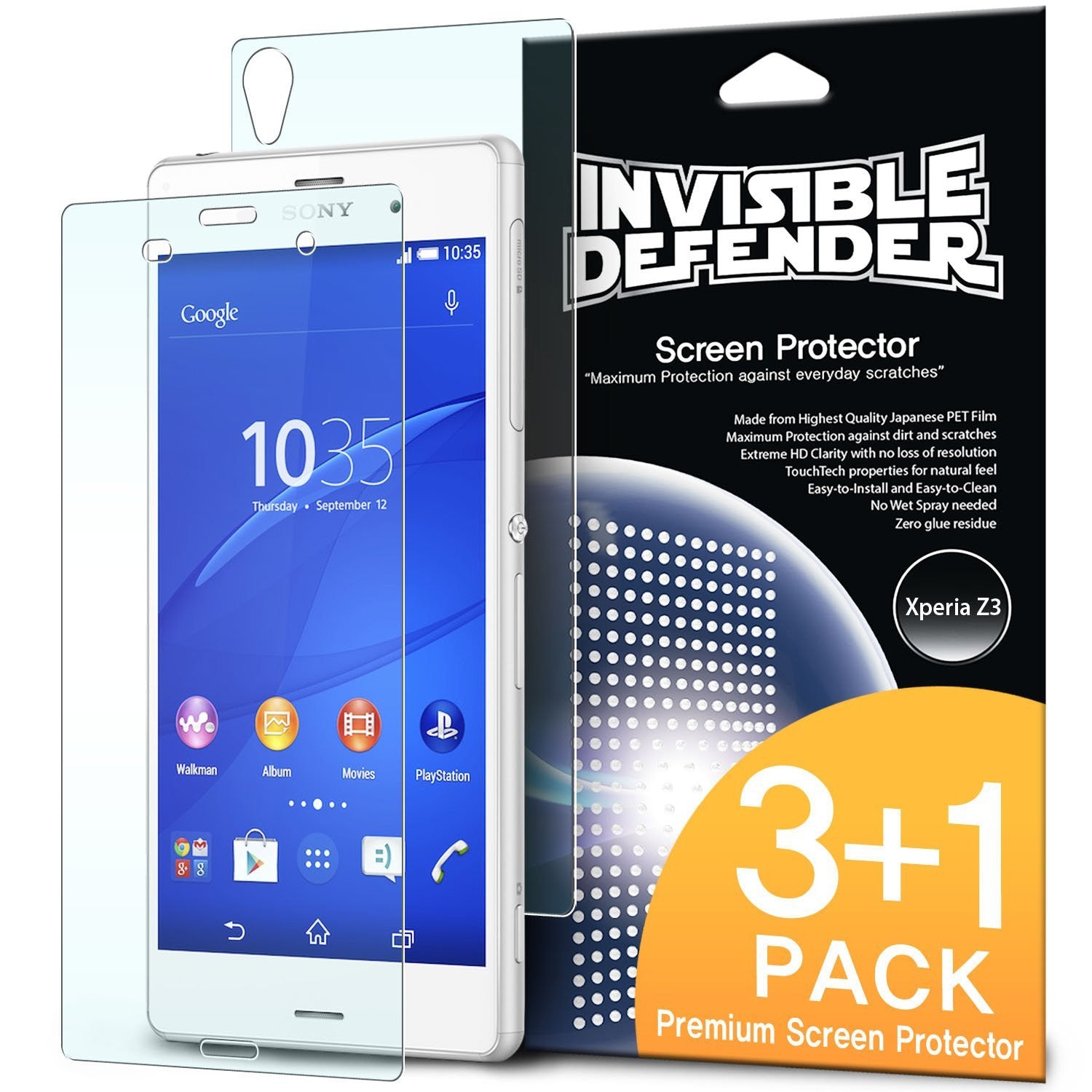 xperia z3, ringke invisible defender 3+1 pack screen protector