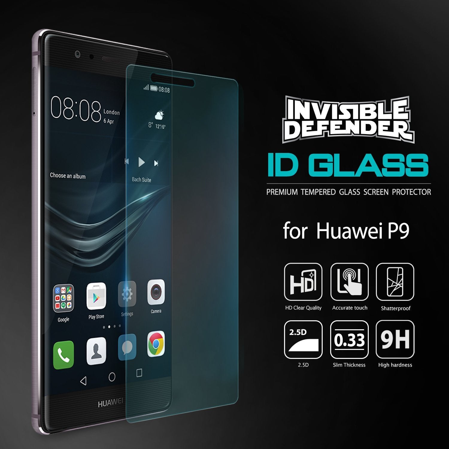 huawei p9, ringke invisible defender 0.33mm tempered glass screen protector