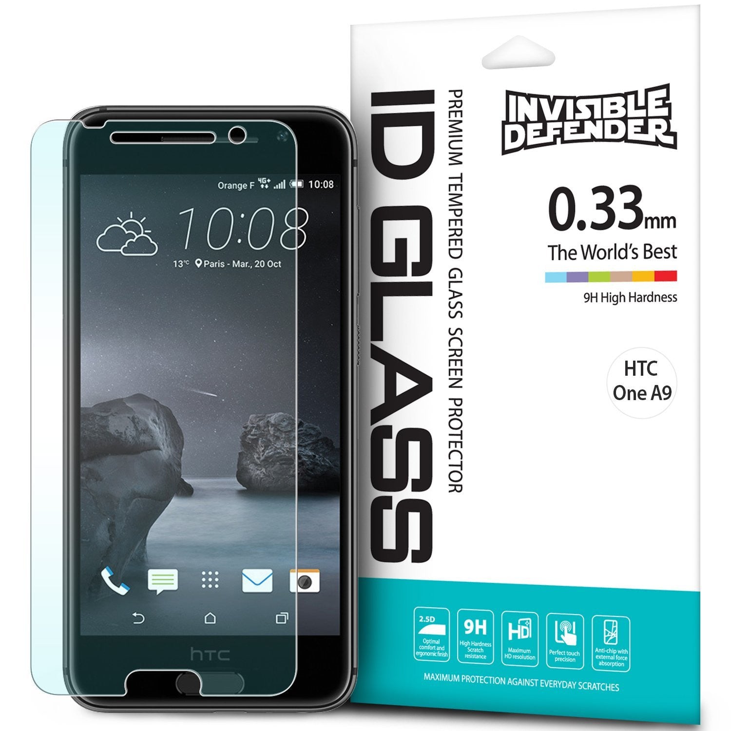 htc one a9 invisible defender tempered glass screen protector