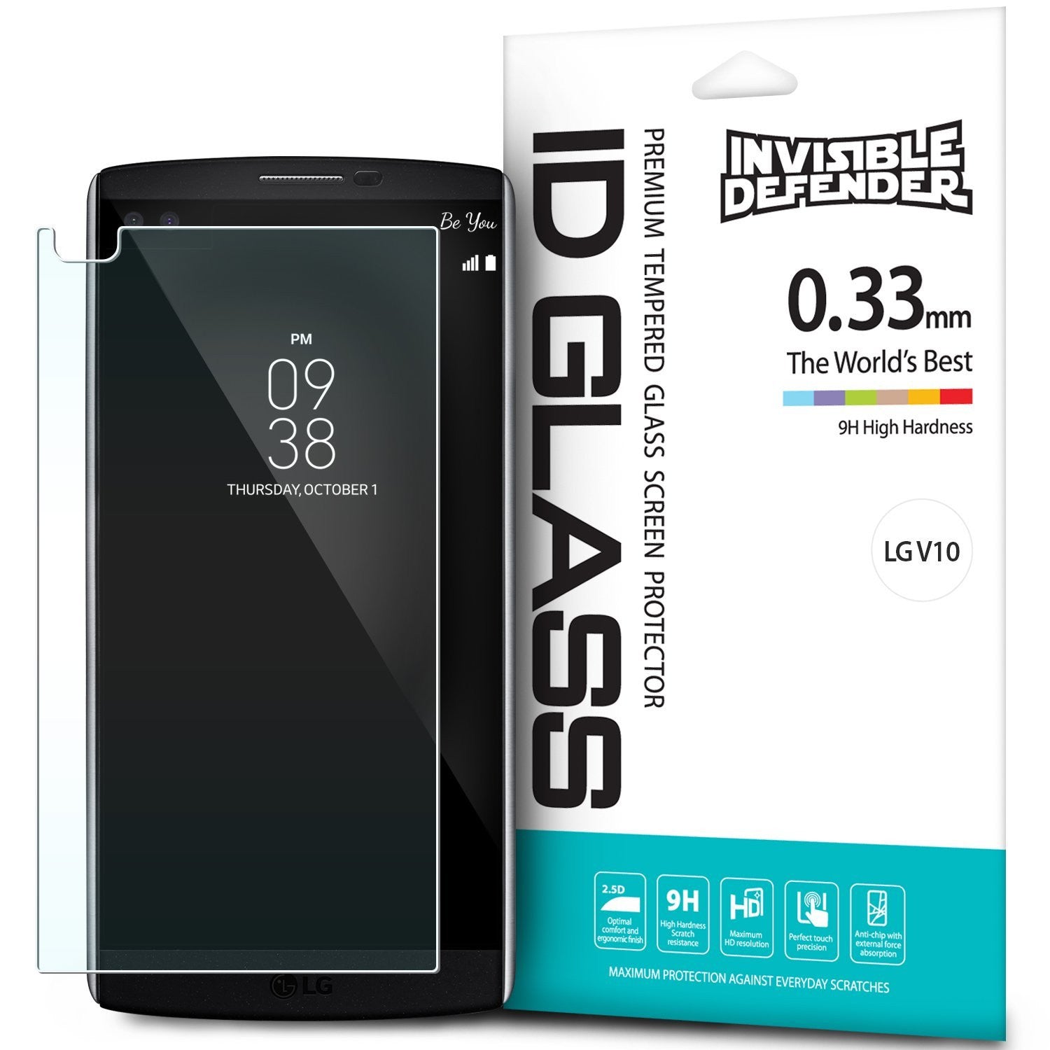 lg v10, ringke invisible defender 0.33mm tempered glass screen protector