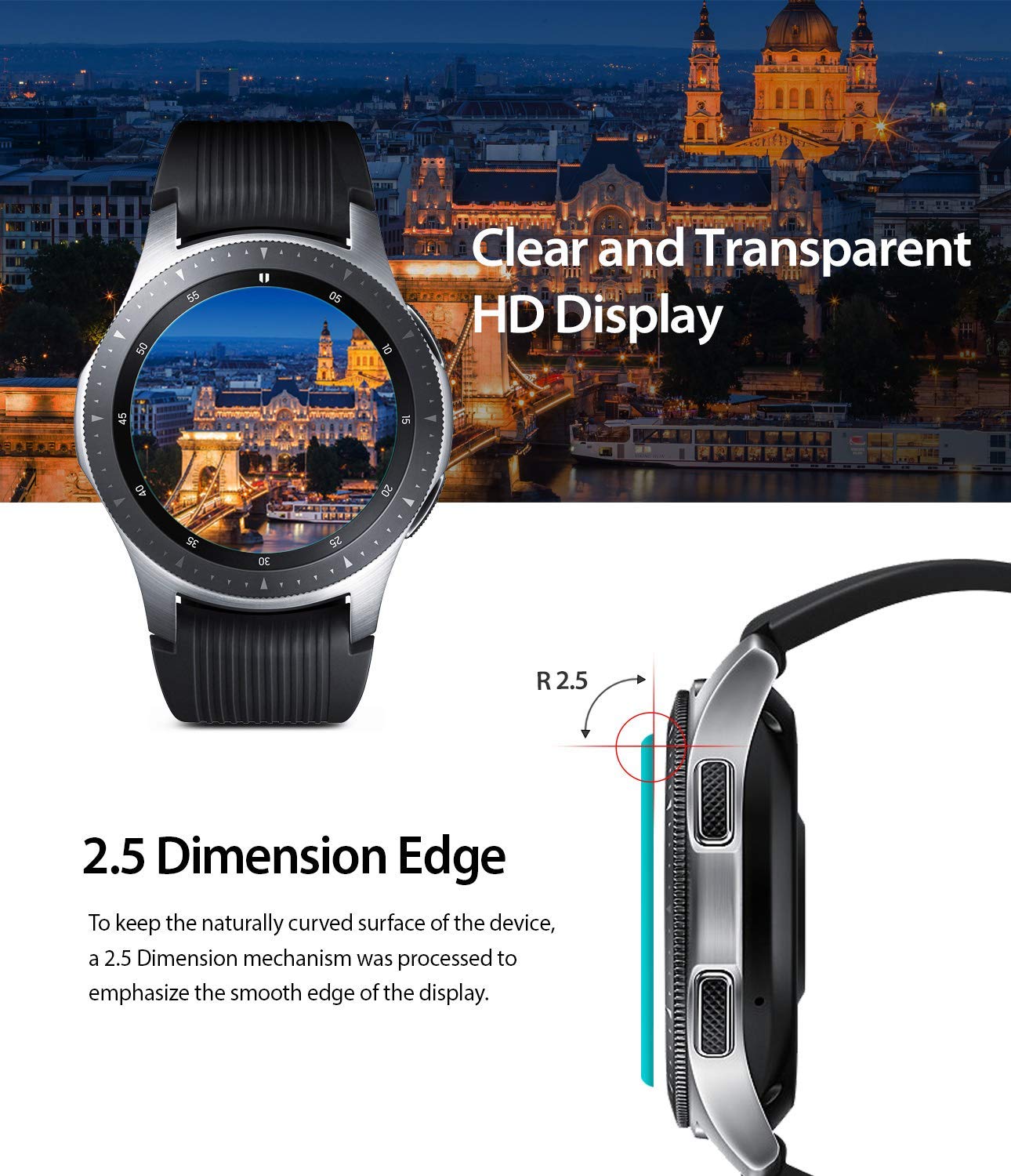 samsung galaxy watch mm gear s3 invisible defender glass clear and transparent with 2.5D curved edge