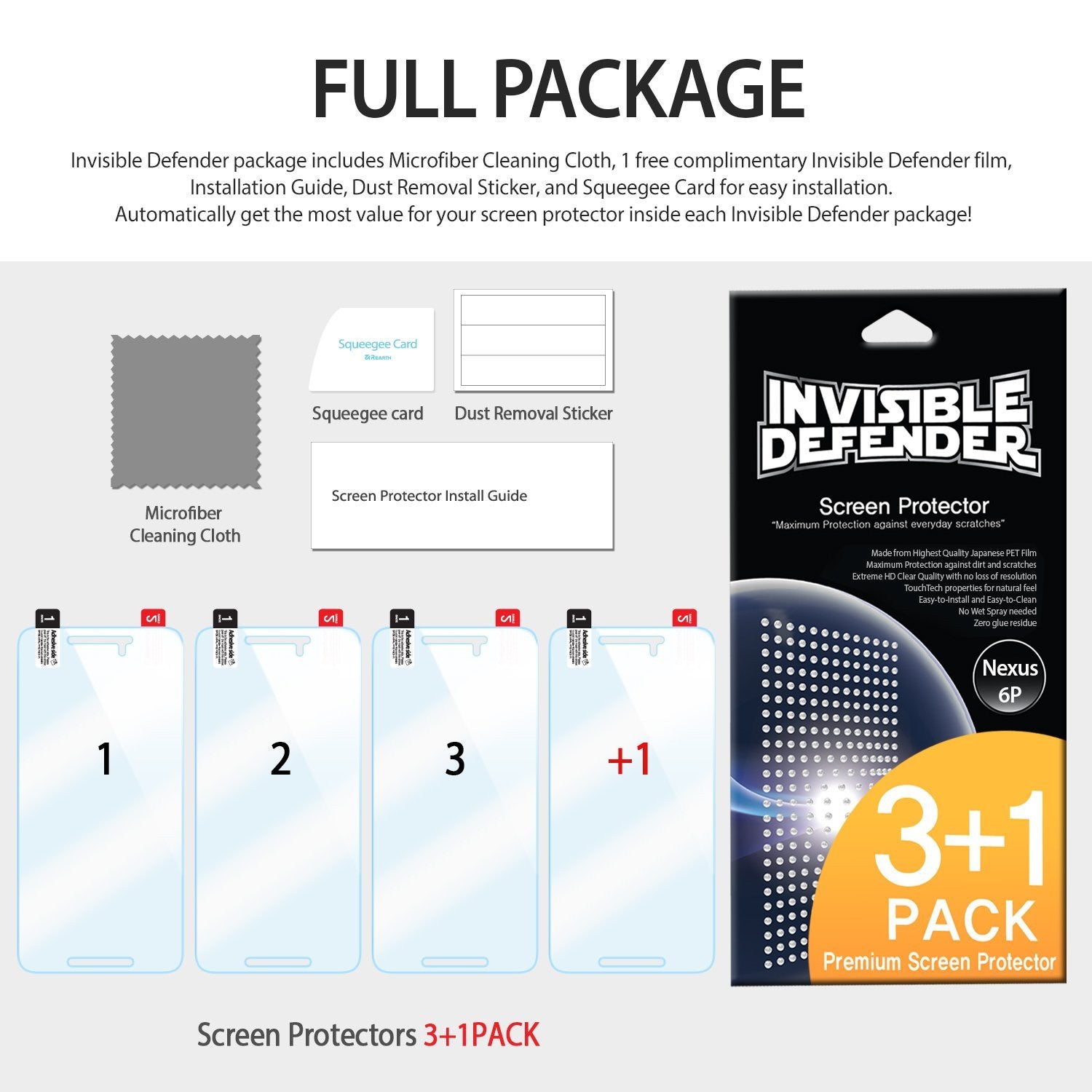 ringke invisible defender film screen protector for google nexus 6p main full package