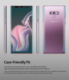 Galaxy Note 9 [INVISIBLE DEFENDER] Full Coverage Screen Protector - Front, side, and back views of a purple Galaxy Note 9.