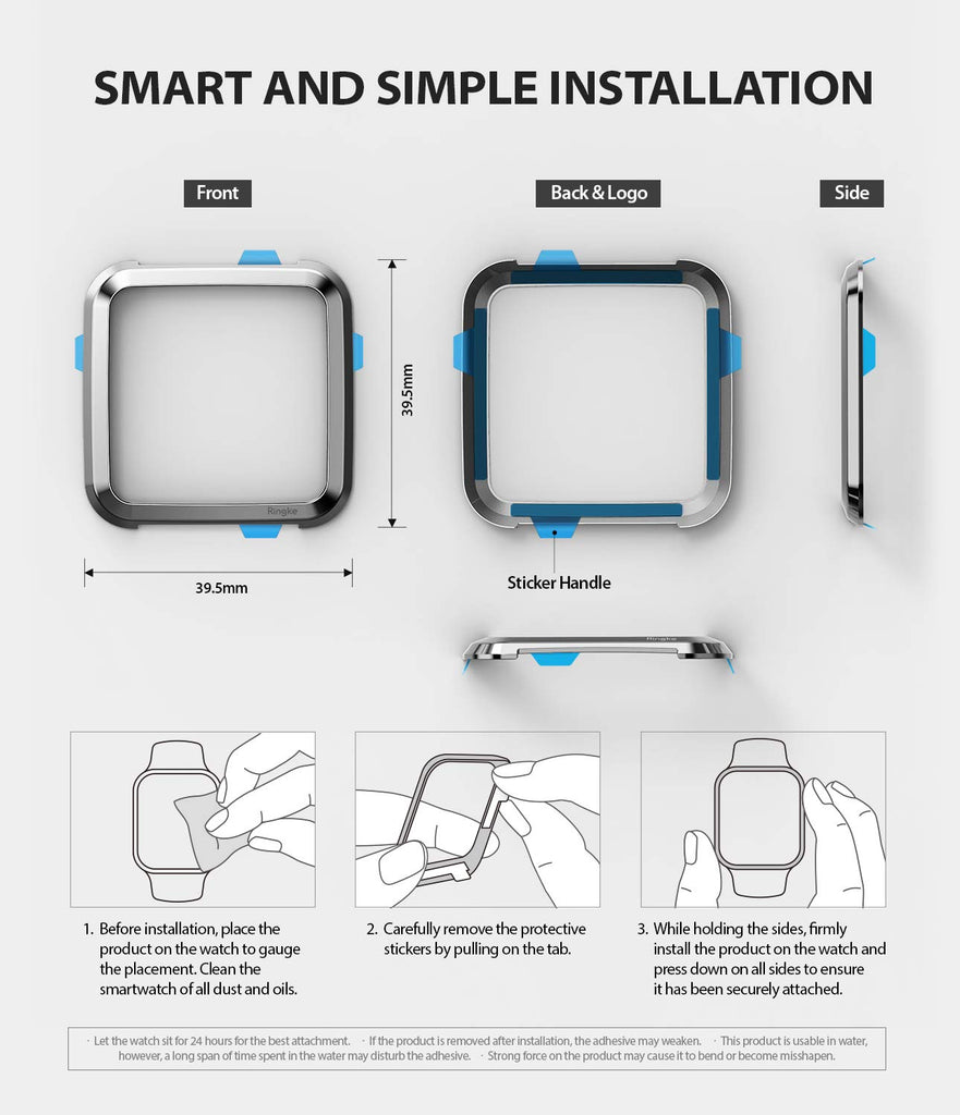 Ringke Bezel Styling Designed for Fitbit Versa Case Cover -Silver, FW-V-01, easy installation