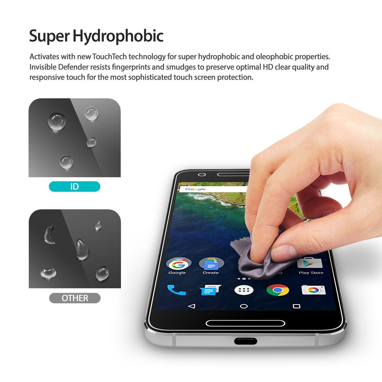 ringke invisible defender film screen protector for google nexus 6p main super hydrophobic
