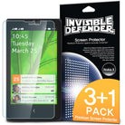 Nokia X, Ringke筌?[INVISIBLE DEFENDER] 3+1 Pack Screen Protector - Nokia X, Ringke Invisible Defender - Nokia X smartphone with screen protector overlay next to 3+1 pack retail packaging.