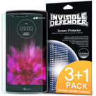 LG G Flex 2 Screen Protector | Invisible Defender - LG G Flex 2 Screen Protector - Invisible Defender 3+1 pack with a clear film overlaying an LG G Flex 2 smartphone.