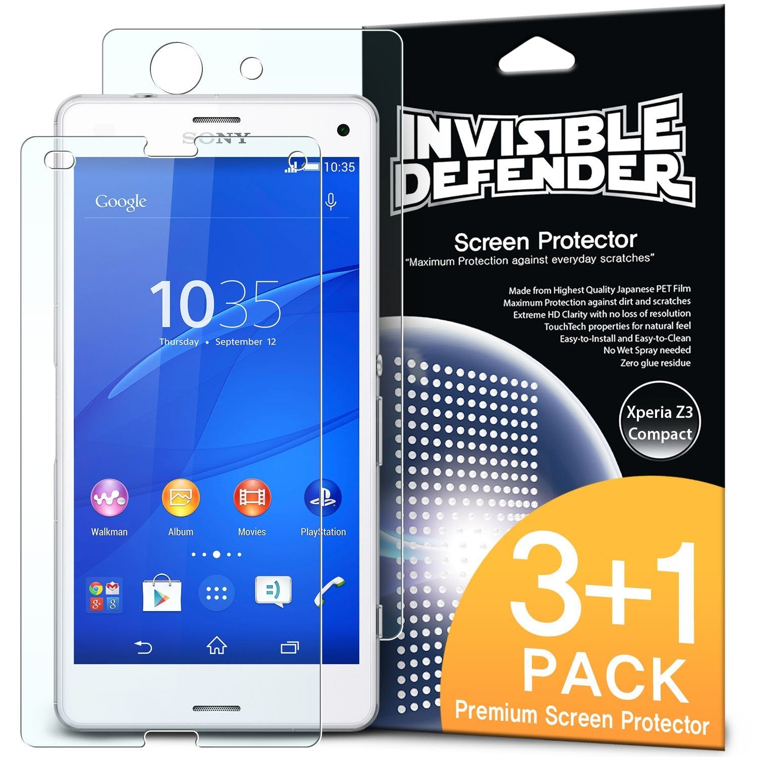 xperia z3 compact, ringke invisible defender 3+1 pack screen protector