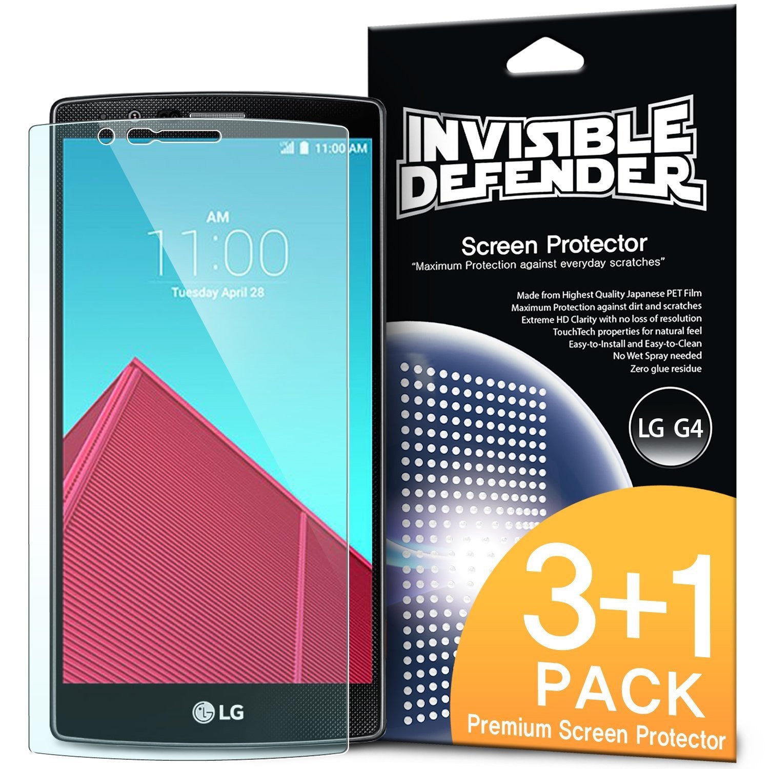 lg g4 screen protector, ringke invisible defender 3+1 pack screen protector