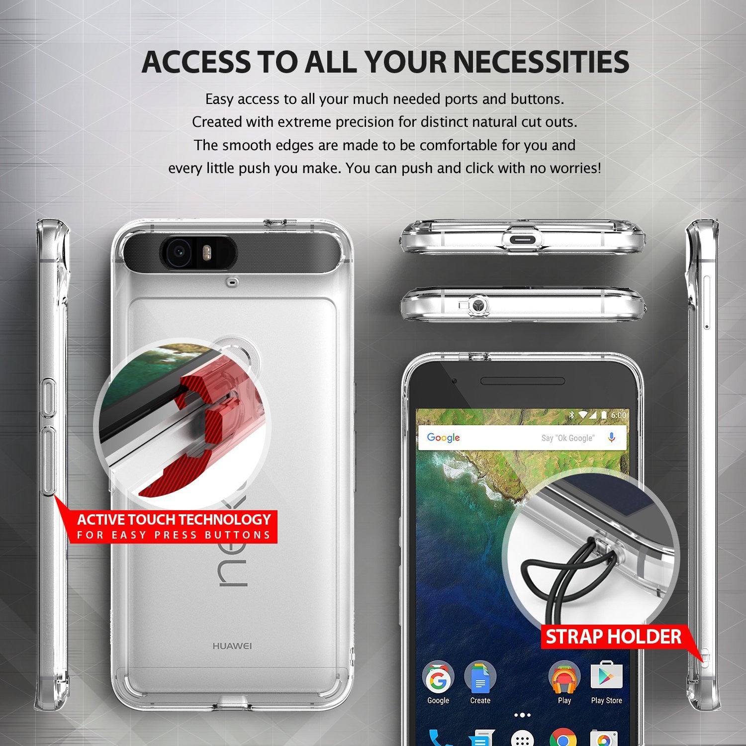 ringke fusion clear transparent hard back case cover for google nexus 6p main access to all ports