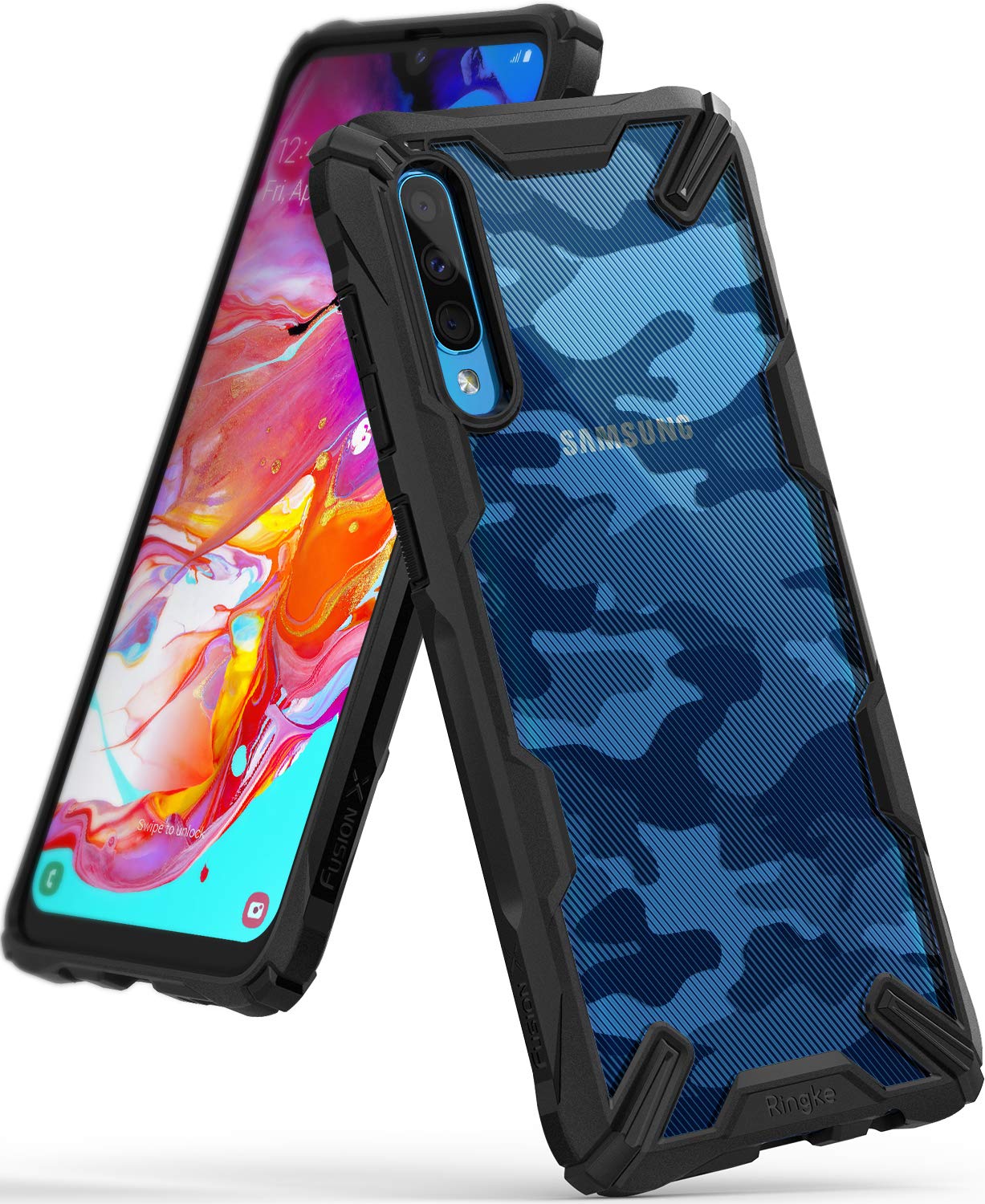 Galaxy A70, ringke fusion-x case, camo black, design case