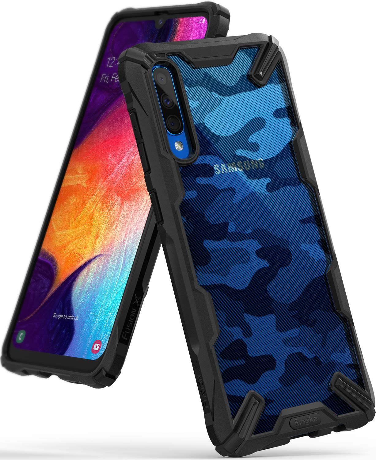 galaxy a50, ringke fusion-x design case, camo black, anti scratch